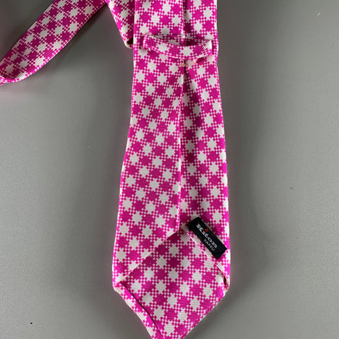 KITON Pink White Houndstooth Silk Tie