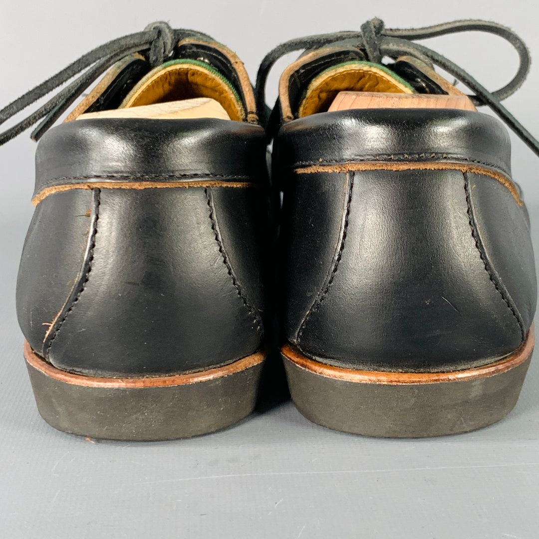 MARK McNAIRY Size 10 Black Brown Green Camouflage Leather Boat Lace-Up Shoes