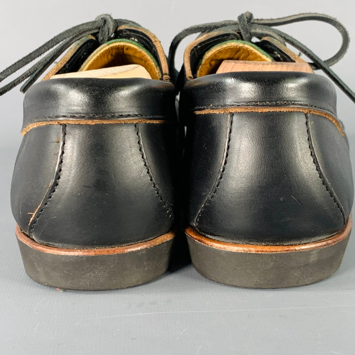 MARK McNAIRY Size 10 Black Brown Green Camouflage Leather Boat Lace-Up Shoes