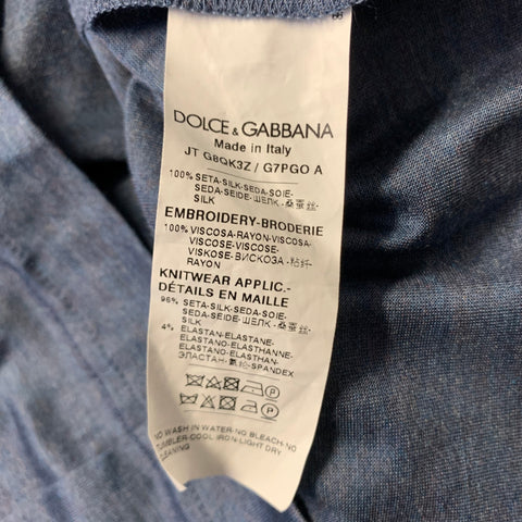 DOLCE & GABBANA Size XL Navy Silk Henley T Shirt