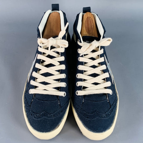 GOLDEN GOOSE MIDSTAR Size 7 Navy Cream Canvas Distressed Mid Top Sneakers