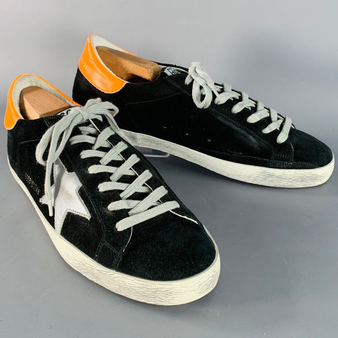 GOLDEN GOOSE SUPERSTAR Size 7 Black Orange Suede Low Top Skater Sneakers