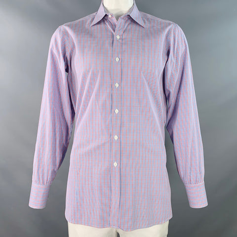 TURNBULL & ASSER Size L Blue Red Checkered Cotton Long Sleeve Shirt