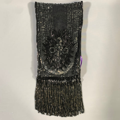 RALPH LAUREN Black Floral Nylon Beaded Scarf