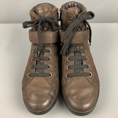PRADA Size 11 Brown High Top Sneakers