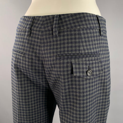 PRADA Size 2 Grey Navy Wool Blend Plaid Dress Pants