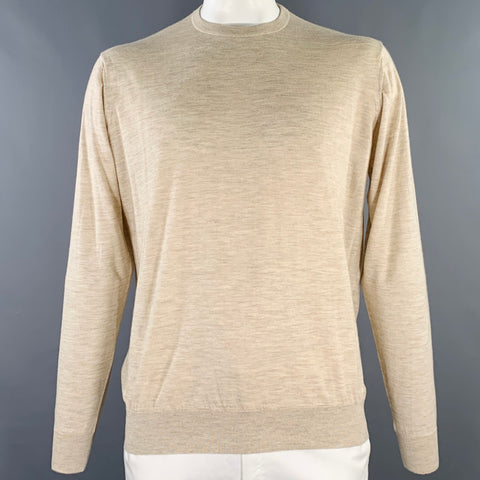 GENTRYPORTOFINO Size 42 Beige Heather Cashmere Crew Neck Pullover