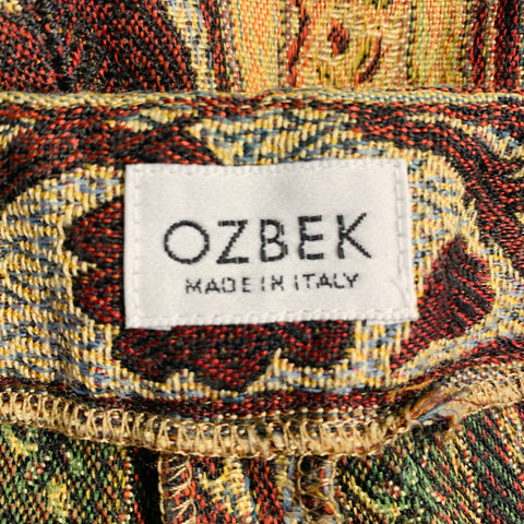 OZBEK Size 6 Burgundy Beige Polyester Blend Jacquard Tapestry Skinny Dress Pants