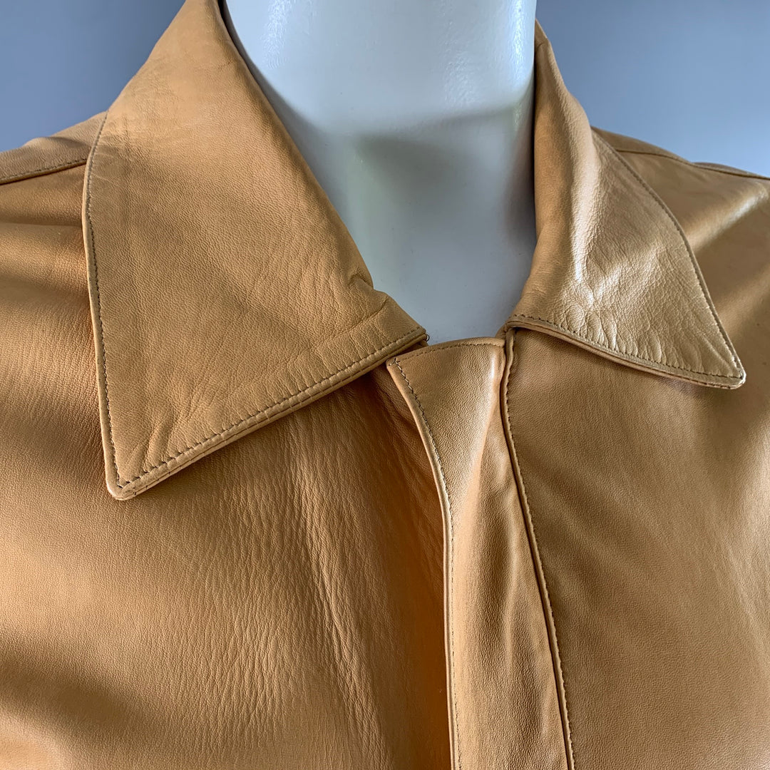 SCUOLA DEL CUOIO Size XL Camel Leather Bomber Jacket