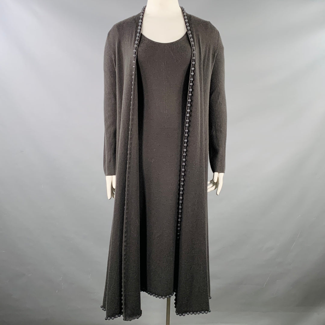 TSE Size L Grey Slate Cashmere Rib Knit Open Front Cardigan Dress Set