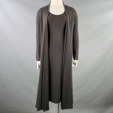 TSE Size L Grey Slate Cashmere Rib Knit Open Front Cardigan Dress Set