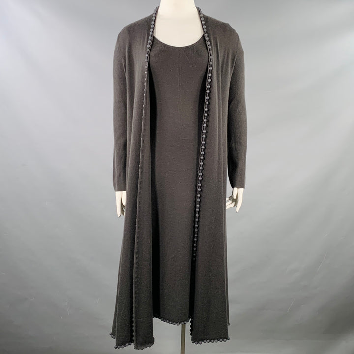 TSE Size L Grey Slate Cashmere Rib Knit Open Front Cardigan Dress Set