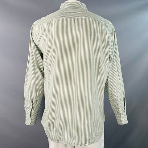 ETRO Size 45 Green White Stripe Cotton Curved Cutaway Long Sleeve Shirt