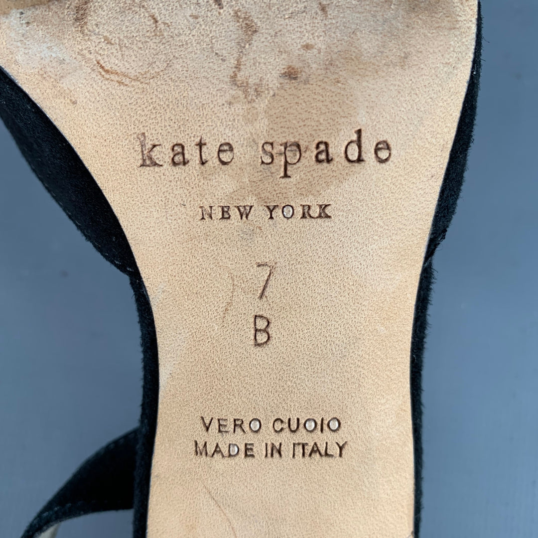 KATE SPADE Size 7 Black Suede Bow Slingback Kitten Heel Pumps