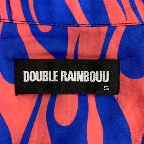 DOUBLE RAINBOUU Size S Orange Blue Flames Cotton One Pocket Short Sleeve Shirt