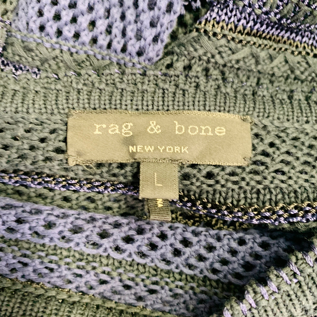 RAG & BONE Size L Navy Black Cotton Blend Textured Stripe Open Knit Pullover