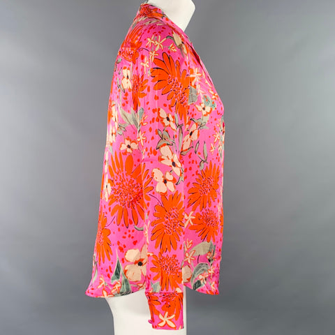 SEZANE Size 4 Pink Multi Color Silk Flower One Pocket Blouse
