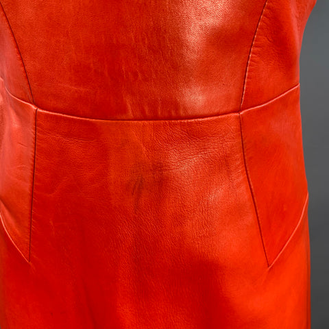 JASON WU Size XS Red Black Leather Color Block Sleeveless Mini Cocktail Dress