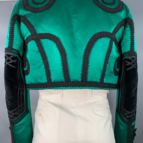 DOLCE & GABBANA SS15 Size 44 Green Black Silk Cotton Cropped Matador Sport Coat