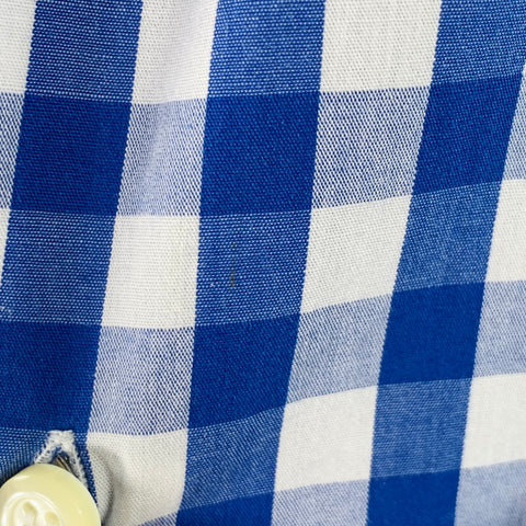 EREDI PISANO Size S Blue White Checkered Cotton Spread Collar Long Sleeve Shirt