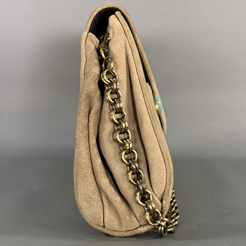 SHANGHAI TANG Tan Mint Suede Silk Nylon Handbag & Leather Goods