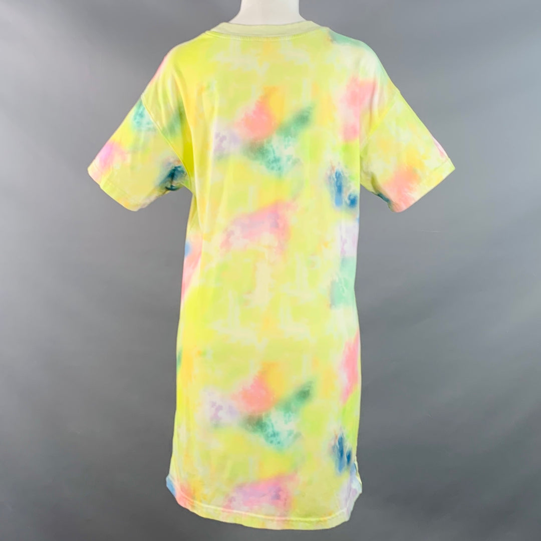 ALICE + OLIVIA Size M Yellow Multi Color Cotton Tie Dye Oversized Crew Neck T-Shirt