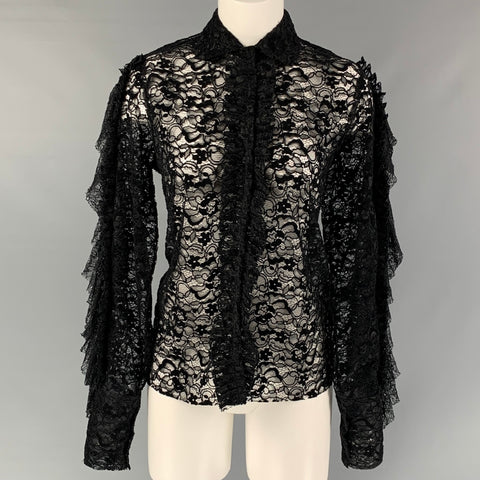 ANAIS JOURDEN Camisa con botones de encaje de poliéster negro talla 2