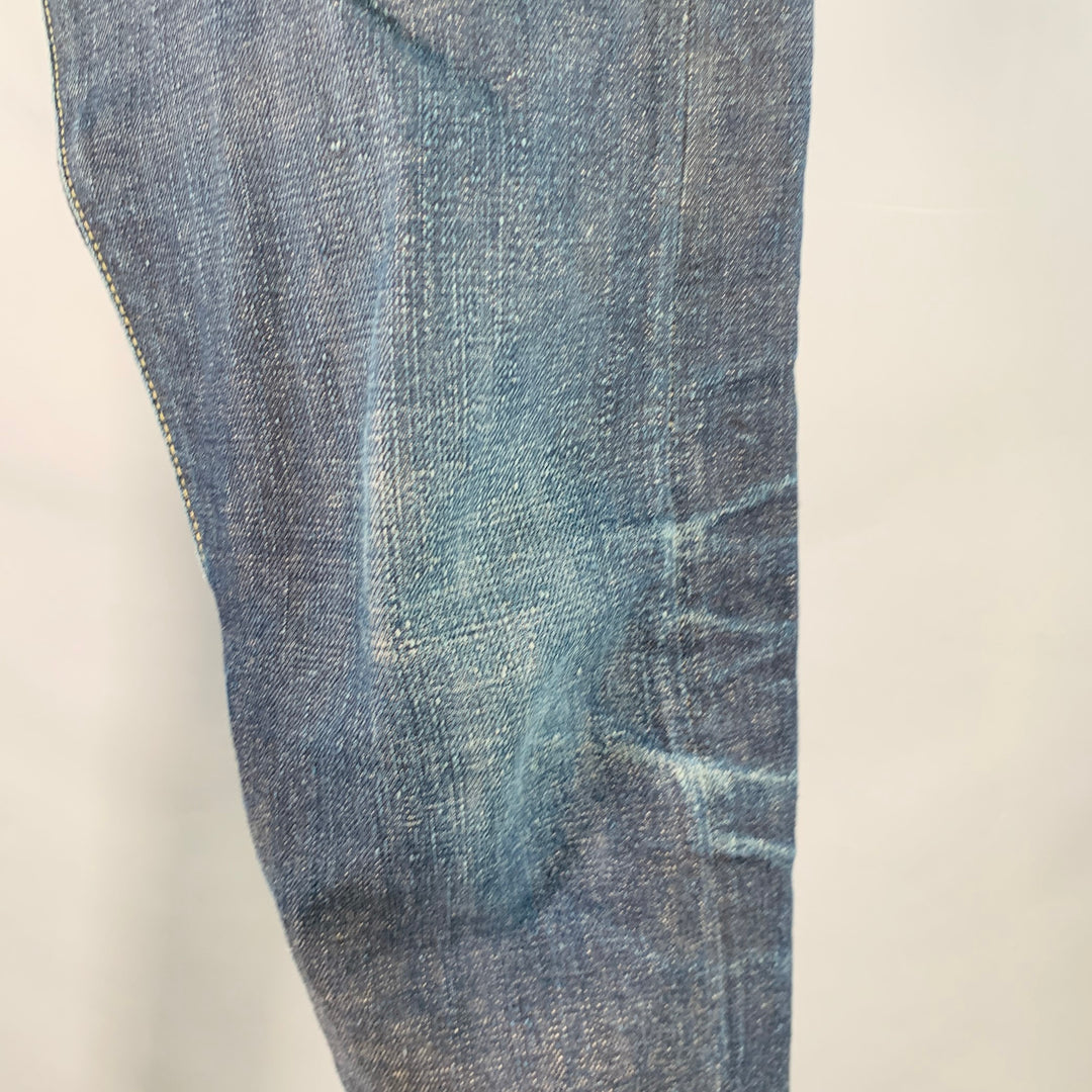 STUDIO D'ARTISAN Size 32 Cherry Blossom Ai-Sa Limited Edition Indigo Textured Cotton 5 Pocket Selvedge Jeans