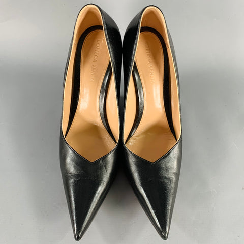 BOTTEGA VENETA Size 7.5 Black Leather Wedge Pumps