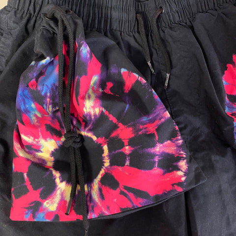DRIES VAN NOTEN Size S Black Pink Blue Tie Dye Polyester Swim Trunks
