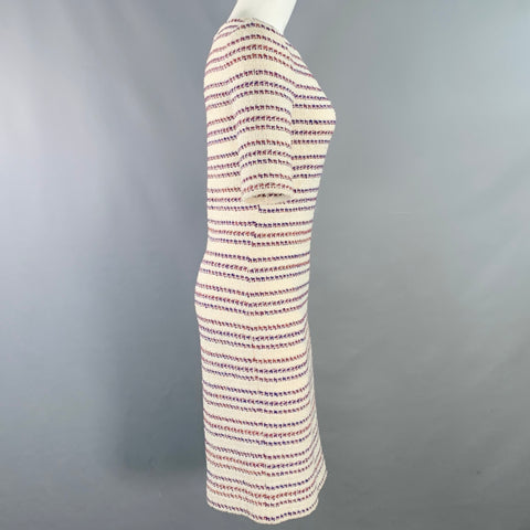 ST. JOHN Size 2 Cream Red Blue Cotton Blend Stripe Sheath Midi Dress
