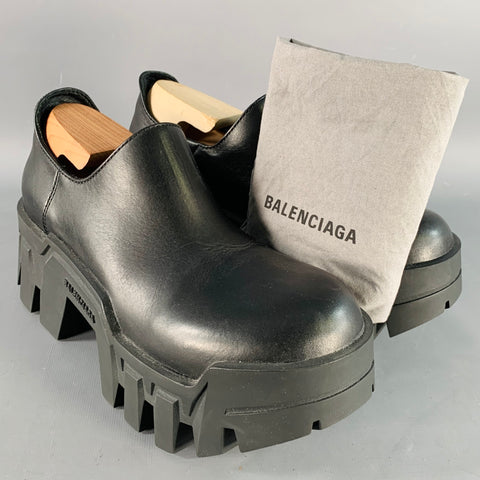 BALENCIAGA 2023 Size 6 Bulldozer Mini Black Leather Platform Lug Sole Ankle Boots