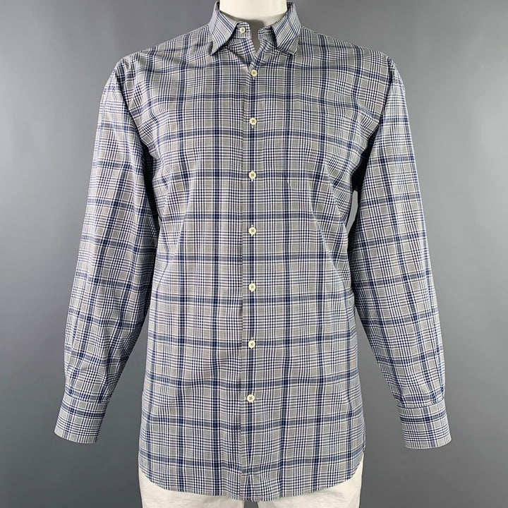 PETER MILLAR Size XL White Grey Plaid Cotton One Pocket Long Sleeve Shirt