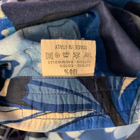 ETRO Size M Blue White Butterfly Cotton Long Sleeve Shirt