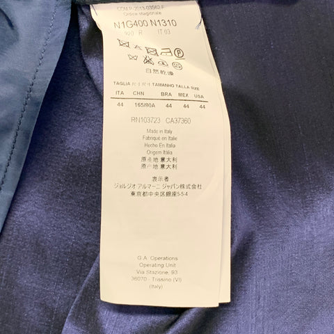EMPORIO ARMANI Taille 34 Régulier Veste de Sport en Shantung Mélange Soie Bleu Métallisé