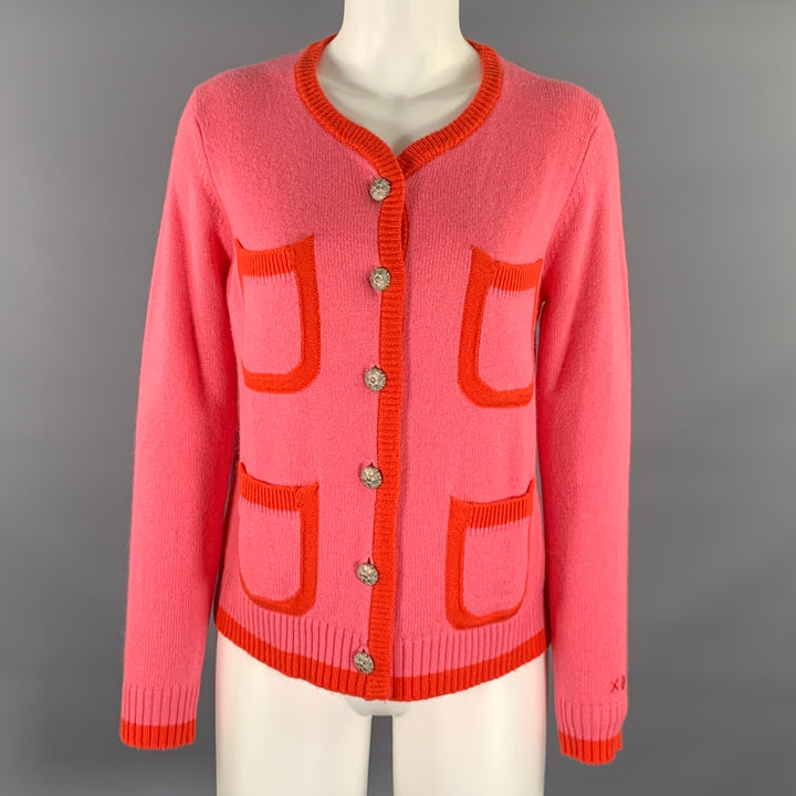 FRANCES VALENTINE Size XS Pink Orange Wool Blend Knitted Cardigan