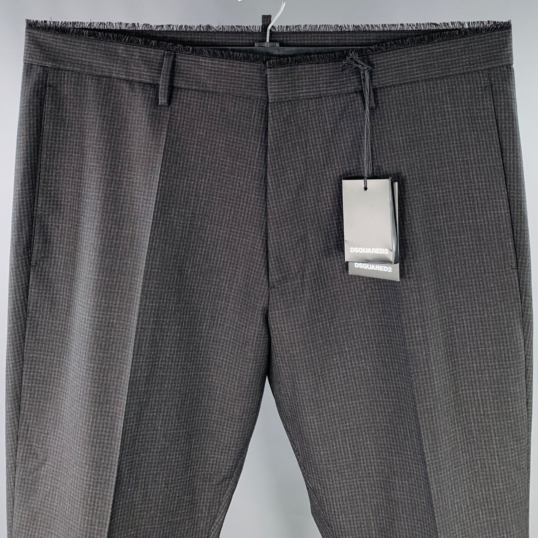 DSQUARED2 Size 38 Grey Black Checkered Wool Raw Edge Dress Pants