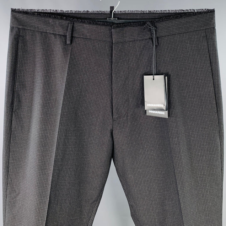 DSQUARED2 Size 38 Grey Black Checkered Wool Raw Edge Dress Pants