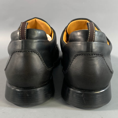 HERMES Size 12 Black Leather Low Top Sneakers