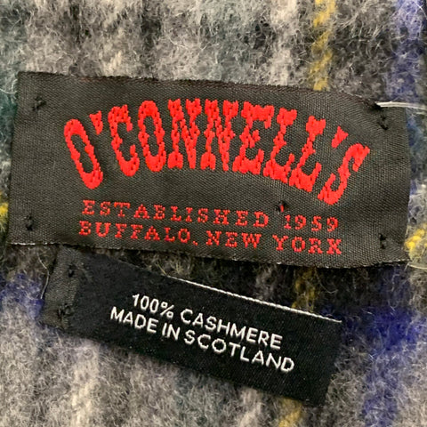 O'CONNELL'S Grey Blue & Yellow Plaid Cashmere Fringe Scarf