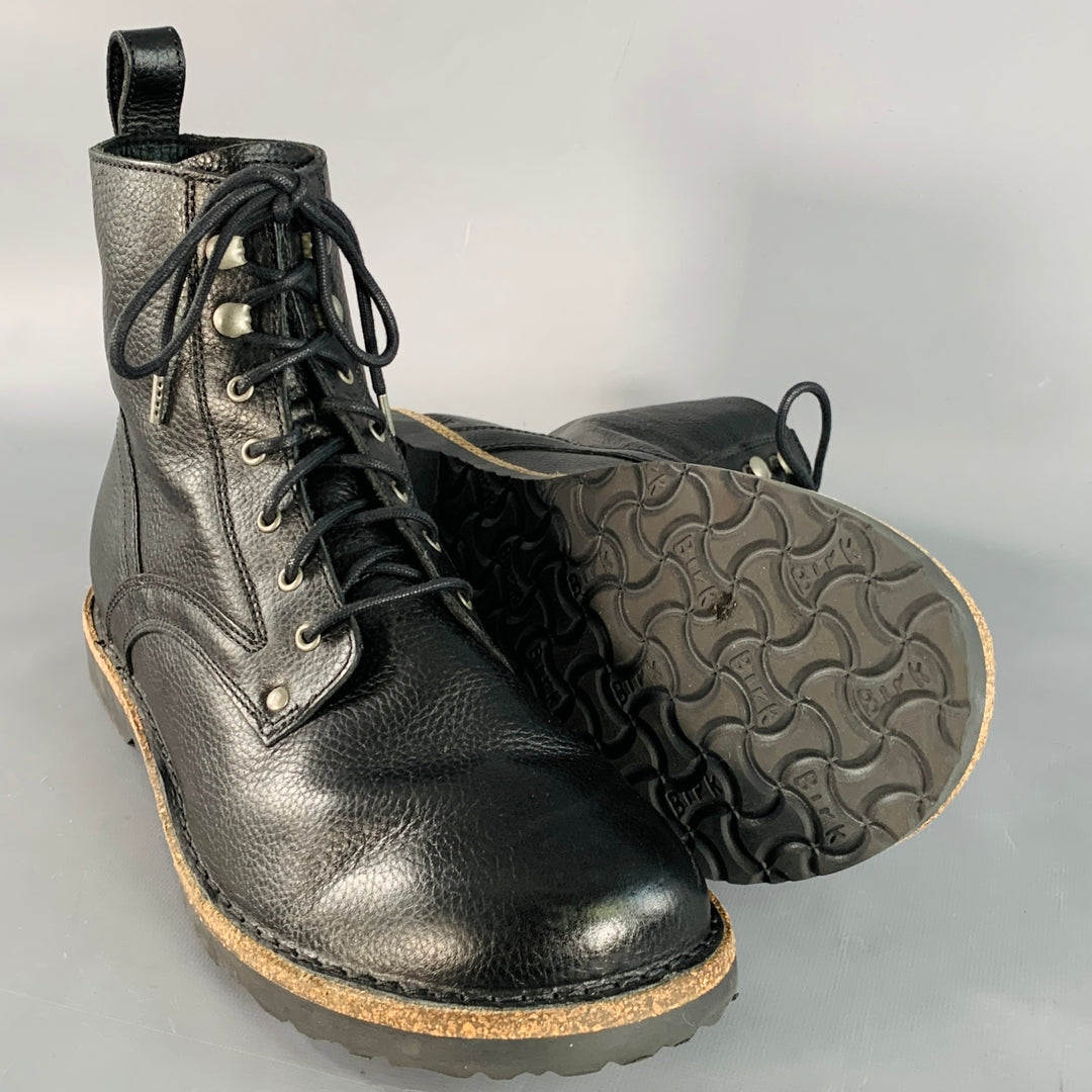 BIRKENSTOCK Size 12 Black Pebble Grain Leather Lace-Up Boots