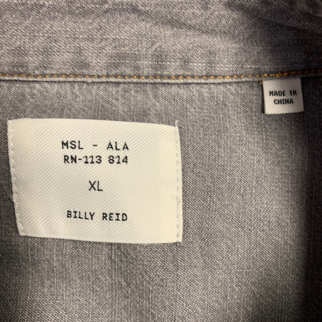 BILLY REID Size XL Shoals Grey Contrast Stitch Cotton Snaps Long Sleeve Shirt