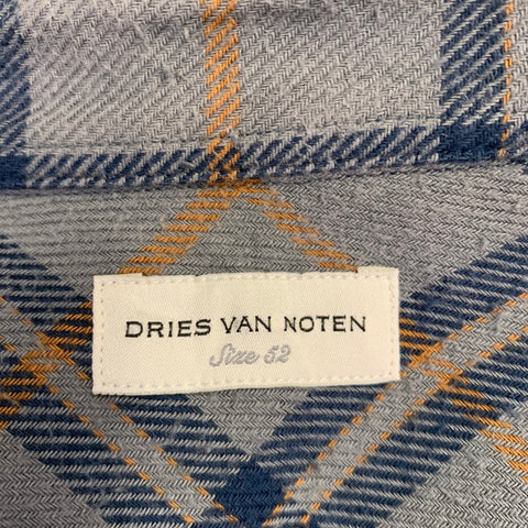 DRIES VAN NOTEN Size L Blue Yellow Plaid Cotton Western Long Sleeve Shirt