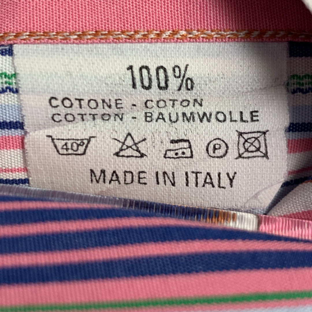 ETRO Size 42 Pink Multi Color Stripe Cotton Spread Collar Long Sleeve Shirt