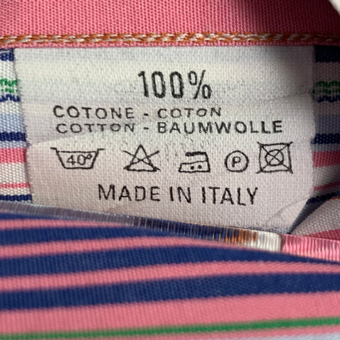 Chemise ETRO taille 42 en coton à rayures multicolores roses, col écarté, manches longues
