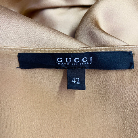 GUCCI Size 6 Gold Silk Ruched Short Sleeve Long Evening Gown