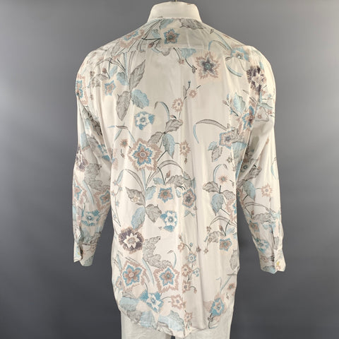 ETRO Size XL White Blue Brown Floral Long Sleeve Shirt
