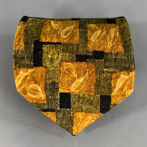 ERMENEGILDO ZEGNA Yellow Green Squares Leaves Silk Tie