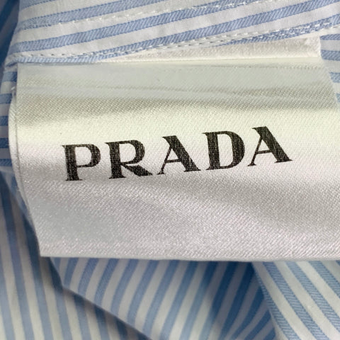 PRADA Size S Blue White Stripe Cotton Hidden Buttons Long Sleeve Shirt