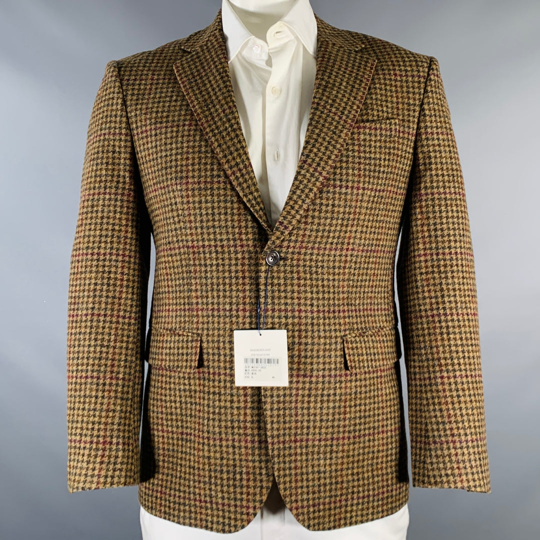 MR. GENTLEMAN Size 42 Brown Houndstooth Wool Notch Lapel Sport Coat